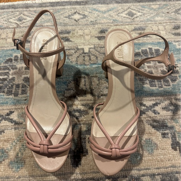 SCHULTZ KELSIE TAN CREAM LEATHER STRAPPY PLATFORM SANDALS. size 10. - Picture 3 of 6